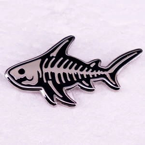 Shark skeleton brooch badge marine life skull enamel pin