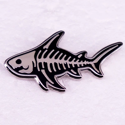 Shark skeleton brooch badge marine life skull enamel pin