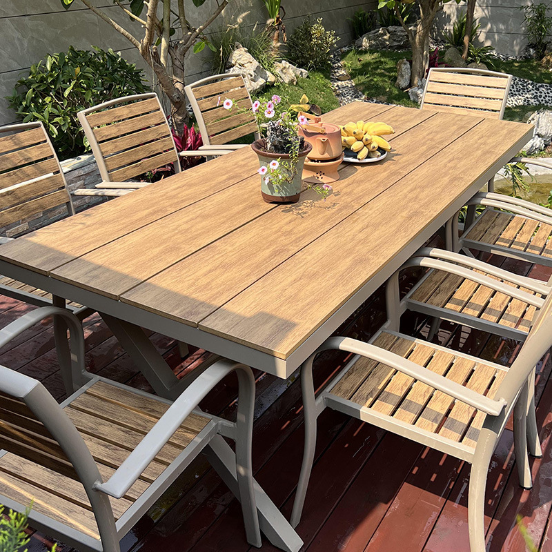 Outdoor WPC Table and Chair Set for Courtyard Garden, Leisure Rattan Chairs, Outdoor Sun-Proof and Anti-Rust Table and Chairs