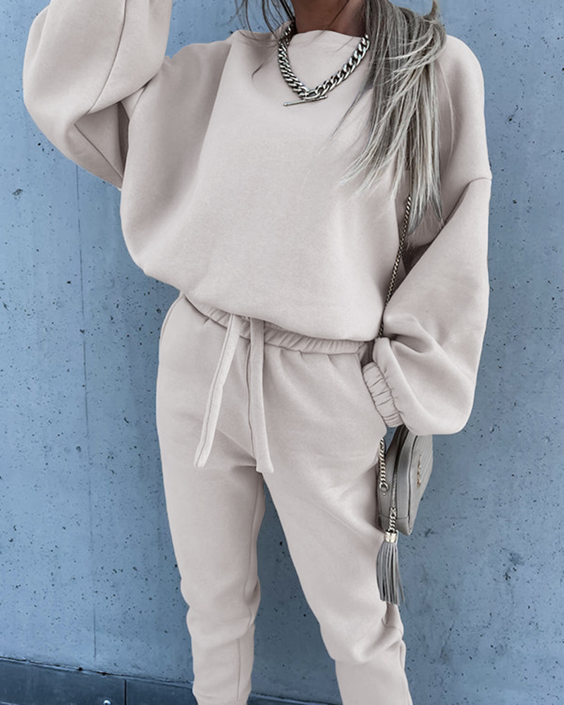 2022 new women's clothing hot diamond long-sleeved top + pants two-piece suit_voghion.com