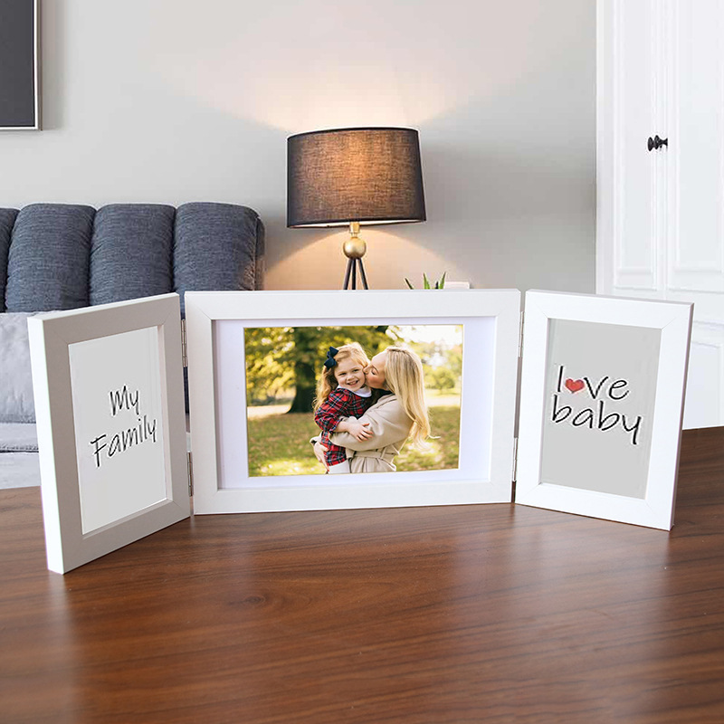 Cross-border hot-selling creative three-fold four-fold wooden photo frame one-piece photo frame artistic photo frame photo frame wall setting table