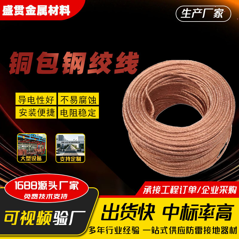 防雷铜包钢圆线多股镀铜钢绞线接地引线裸铜绞线16mm2铜镀钢绞线