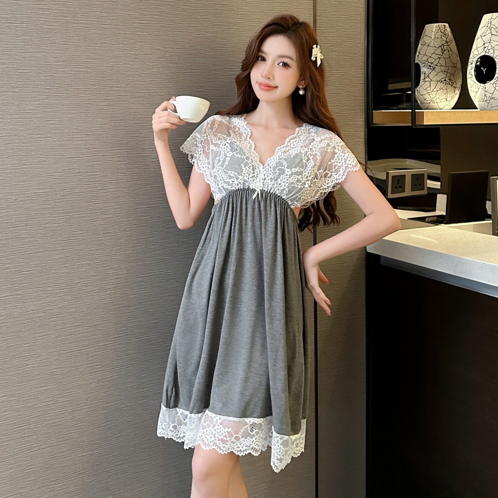 Pijama de la niña modelo coreano verano con cojín de pecho eslingas sexy puro aliento de encaje ropa de hogar en vivo