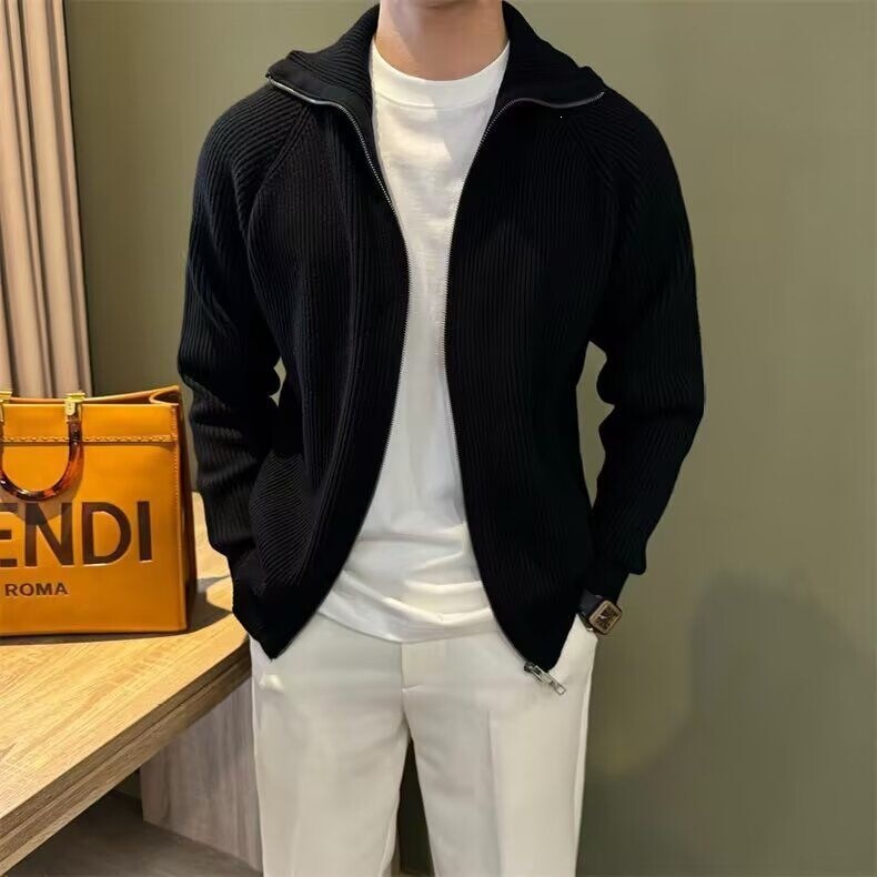 2026 Autumn/Winter New Casual Style Double-Zipper Lapel Knit Cardigan Versatile Elegant Sweater Trendy Men's Outerwear
