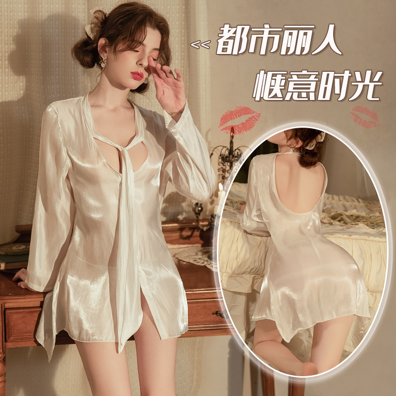 Xianyi Pure Desire 하이 엔드 남자 친구 스타일 레이스 업 투명 섹시한 백리스 잠옷, 탈착 불가능한 유혹 섹시한 잠옷 675