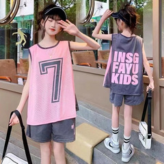 女童夏季運動套裝2024新款中大童兒童女孩時髦速干籃球服兩件套潮