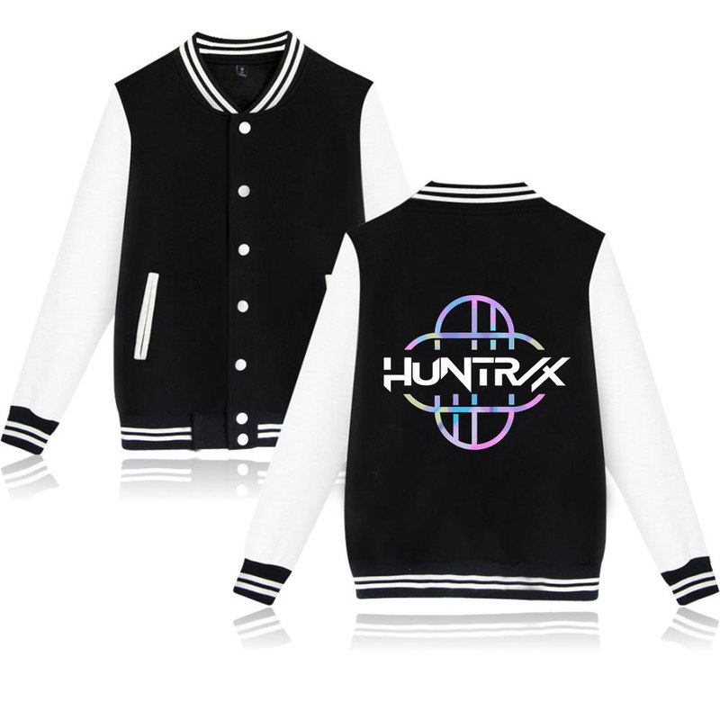 KPop Demon Hunters亚马逊速卖通2D烫画棒球服黑白撞色开衫外套|undefined