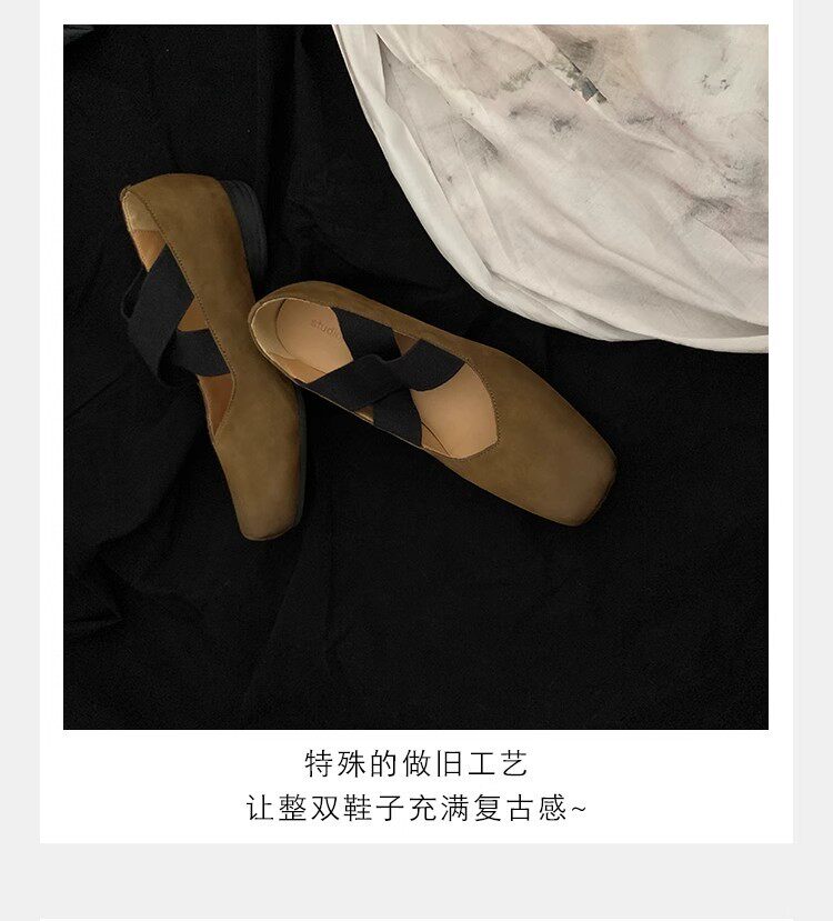 Giày búp bê nữ mũi vuông da cừu phối quai chéo, đế bệt gót thô 5 cm — Da đen (gót dày), Da đen (đáy phẳng), Màu trà sữa (gót dày), Màu trà sữa (đáy phẳng) chi tiết 33