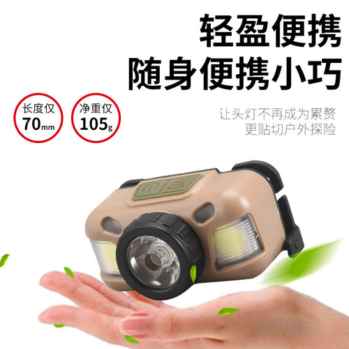 Cross-border strong light headlight LED waterproof rechargeable head-mounted fishing light outdoor camping dual light source induction small miner's lamp
