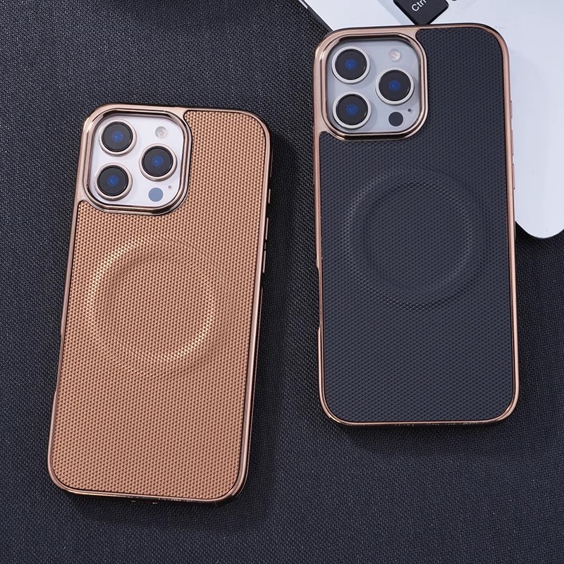 适用iPhone17ProMax手机壳高级感电镀皮纹磁吸苹果16防摔保护套15|undefined