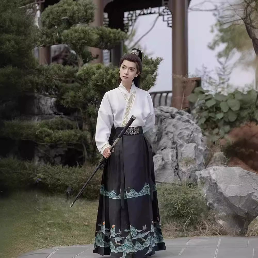 Новый аутентичный оригинальный Hanfu Hebie Qingshan городской костюм мужчин и женщин, новый китайский стиль Ming ткачение золотой макияж цветок лошадиную лицевой юбку