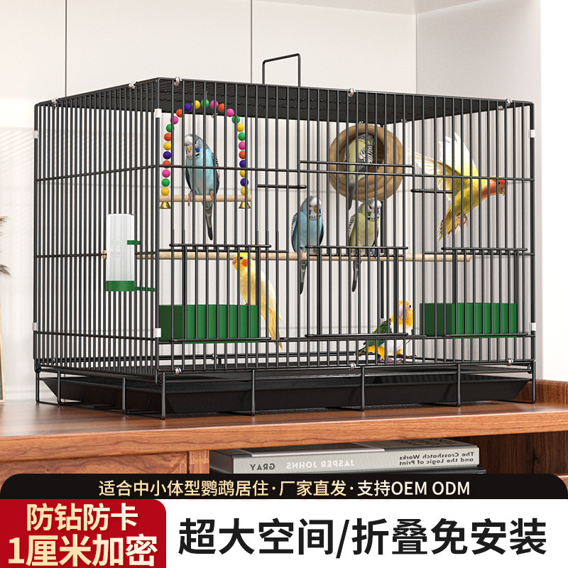 Bird Cage for Budgerigars, Cockatiels, Lovebirds, and Small Pearl Birds, Foldable Metal Cage