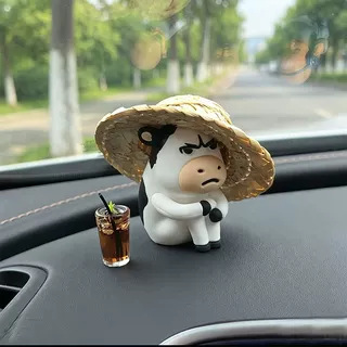 emo grassland cow car ornament electric car interior decoration ugly-cute figurine working cow office desk decoration