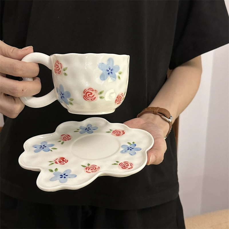 Облачная чашка корейская керамическая чашка для чая (Yun Duo), ручная роспись цветочной, 300 мл с блюдцем