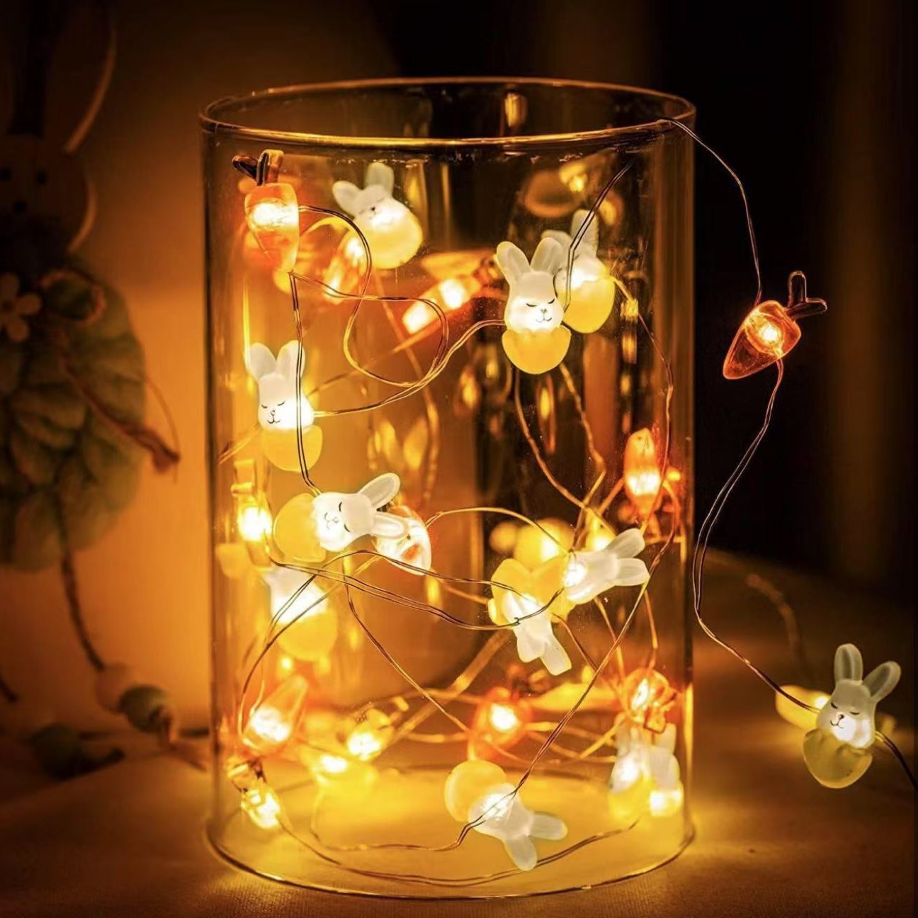 Día de Pascua decoración de lámparas string zanahoria conejo modelado 3D huevo caja de baterías fijación de lámpara de cobre de Pascua