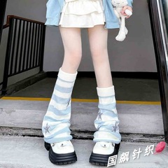 Y2k亜文化水色白青ストライプ広脚靴下カバー日系地蕾原宿星ラッパ脚カバースタッキングソックス
