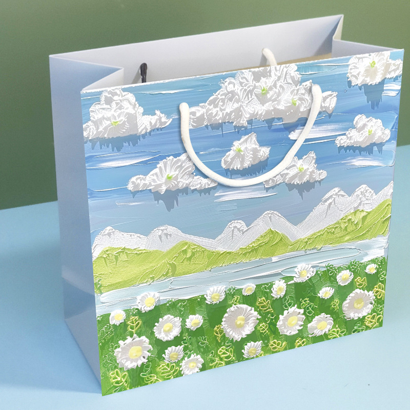 Bolsa de regalo de estilo de pintura al óleo, bolsa de regalo de temporada de graduación, bolsa de regalo de alta calidad, bolsa de papel, bolsa de embalaje de regalo