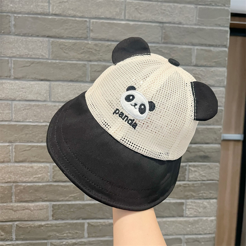 Sombrero de bebé lindo panda verano delgado transpirable sombrero de pescador de malla completa para hombres y mujeres, sombrilla para niños pequeños, sombrero de lavabo de protección solar