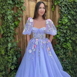 2025新款小众花朵吊带抹胸长款礼服短款蓬蓬裙宴会生日演出A字裙