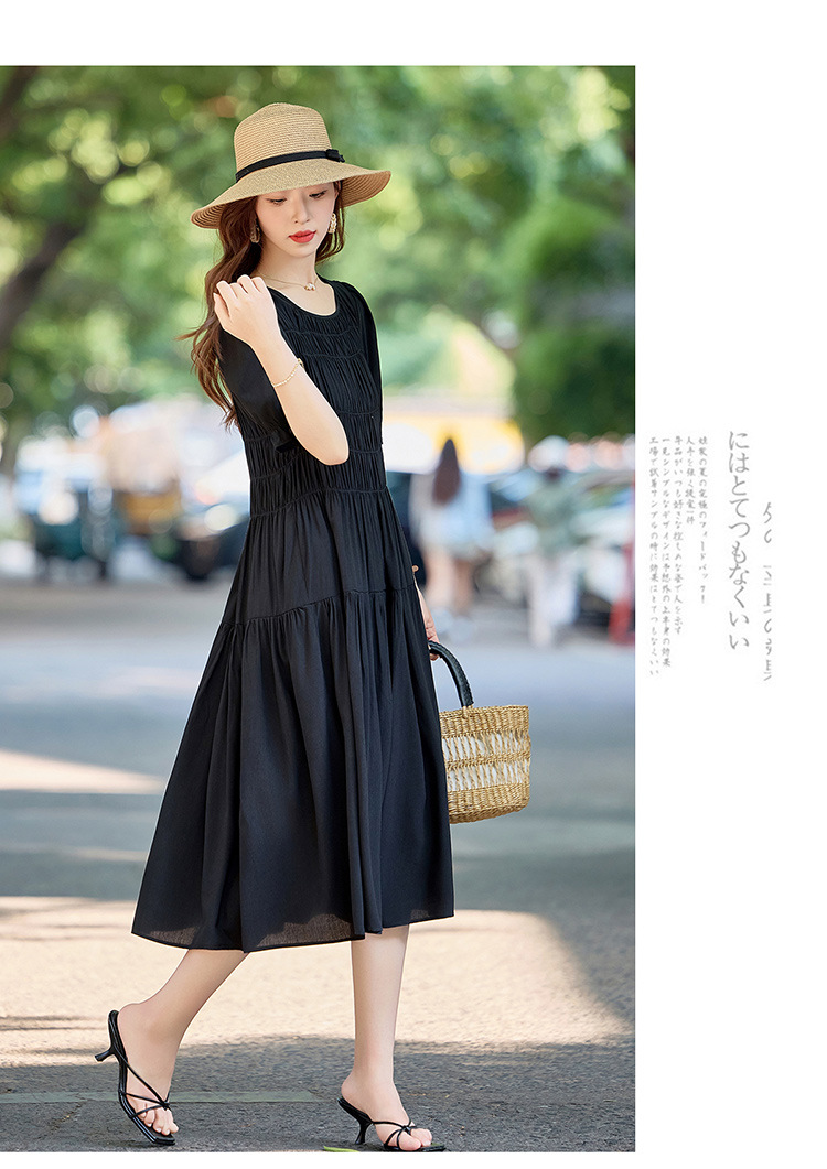 Đầm suông nữ midi che bụng eo màu trơn NI510 — Màu đen, Màu đỏ chi tiết 23