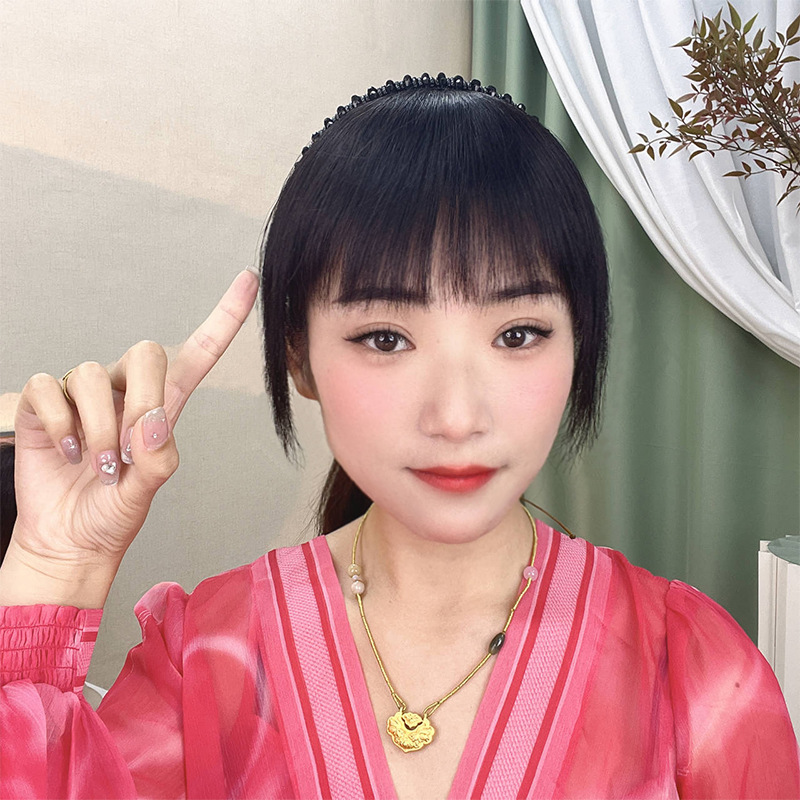 頭上かつら真髪包み白髪水晶カチューシャ前髪一体包み糸自然額前髪かつら|undefined