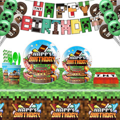 新しい私の世界ゲームテーマ子供誕生日パーティー用品使い捨て食器ティッシュ紙皿テーブルクロス装飾