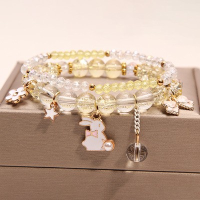 Corea del Sur fresco lindo conejo chica pulsera en línea celebridad niña flor caliente cristal pulsera chica novias pulsera
