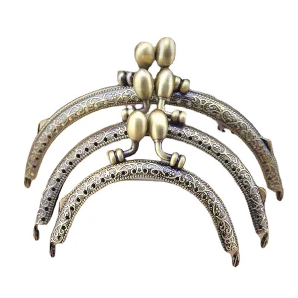 In Stock Double Ear 8.5-10.5-12.5cm Semi-Circular Embossed Flower Bud Head Gold Hardware Luggage Accessories