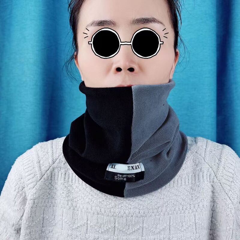 新款脖套围巾秋冬季2025中男女通用防风保暖德绒双拼色男女围脖|undefined