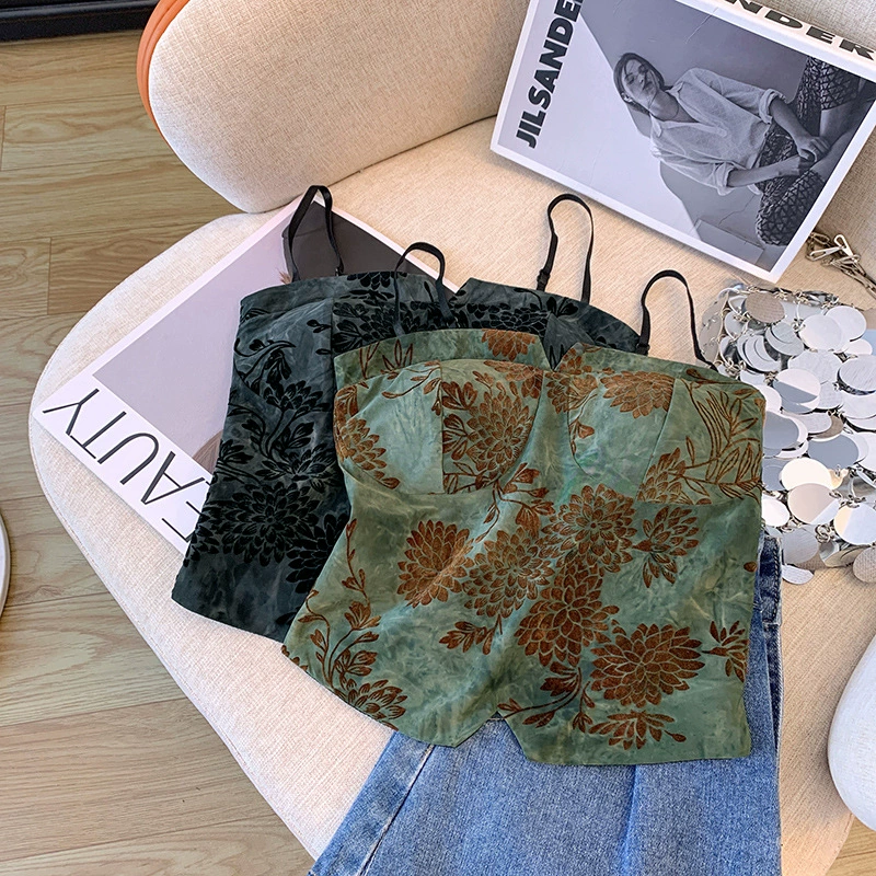 Европейская станция жаккардовый шикарный топ без бретелей, женская летняя верхняя одежда, маленькая майка, дизайнерская футболка, женская