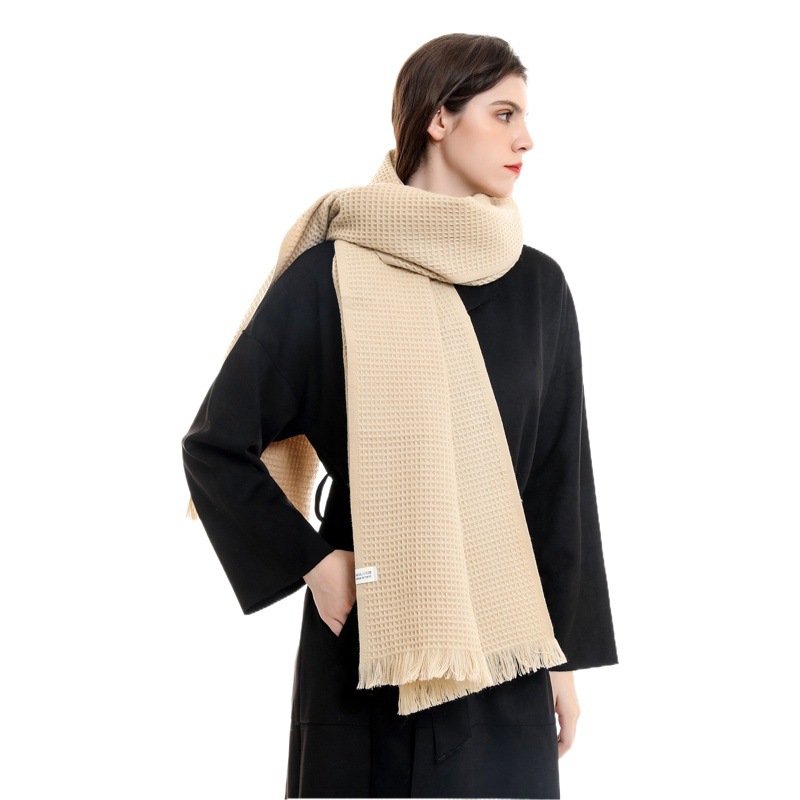 Japonés bufanda de punto gruesa línea pareja waffle bufanda de color sólido cálido retro largo Otoño e Invierno moda