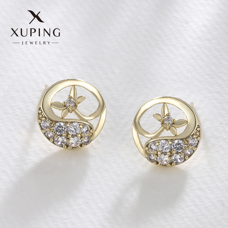 Pendientes Xuping de estilo japonés y coreano para mujer, con diseño de piedras preciosas artificiales redondas, que combinan con un toque de lujo.