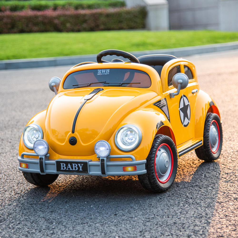 Niños retro coche eléctrico de cuatro ruedas control remoto carro escarabajo todoterreno juguetes para niños se puede sentar coche para niños image 7