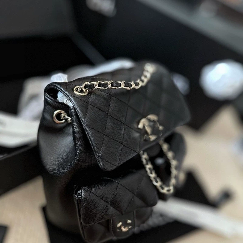 Небольшой рюкзак, школьная сумка, стильная цепочка, стиль Chanel, высокий класс, натуральная кожа, сумка-цепочка