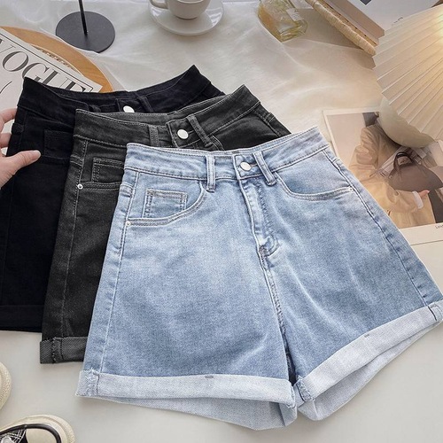 Women's Summer Wide-Leg A-Line Loose High-Waisted Hided Thigh Slimming Hot Jeans with Frayed Edge, Plus Size