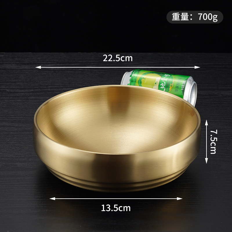 韓国冷麺ボウル、金色のステンレス製インスタントラーメンボウル、ラーメンボウル、二層韓国ビビンバボウル、大きなスープボウル、スクリューヌードルボウル|undefined