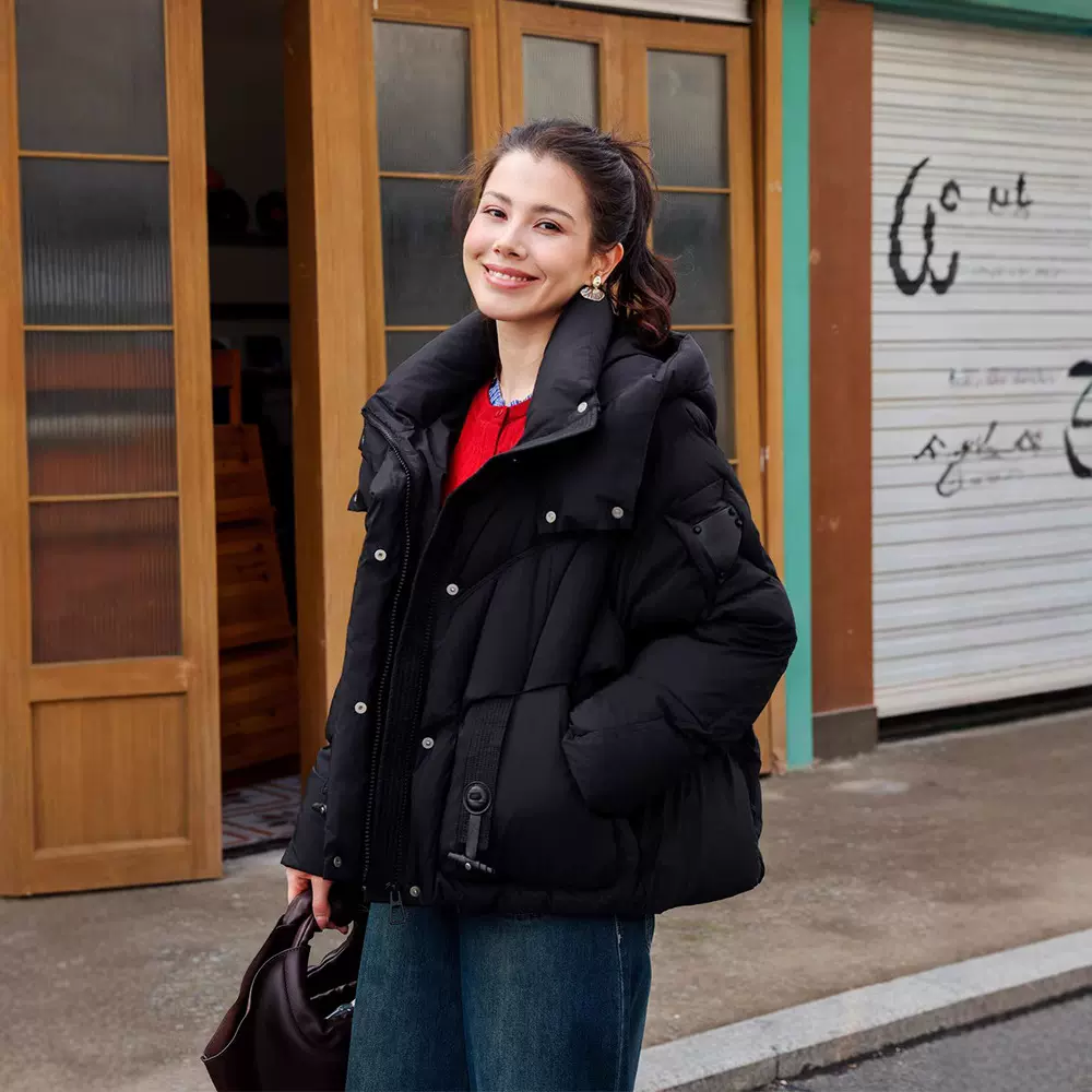 冬季新款时尚显高羽绒服高级女装短款小个子白鸭绒外套宽松面包服