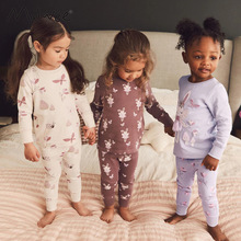 跨境malwee女童家居服秋冬新款欧美中小童圆领长袖套装可爱两件套