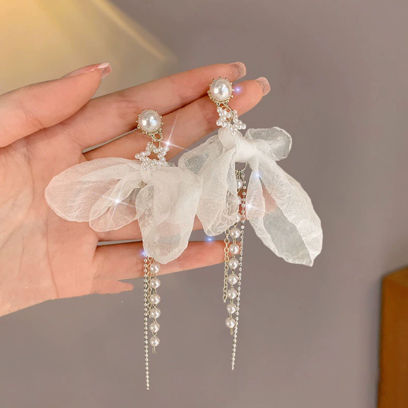 Серьги Baoyu bow & flower коллекция, французский лёгко-люкс стиль с жемчужной отделкой