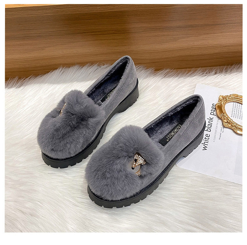 Giày bông nữ lót lông dày, kiểu xỏ chân đế dày chống trơn trượt, gót 3–5 cm — Màu xám, Màu đen chi tiết 21