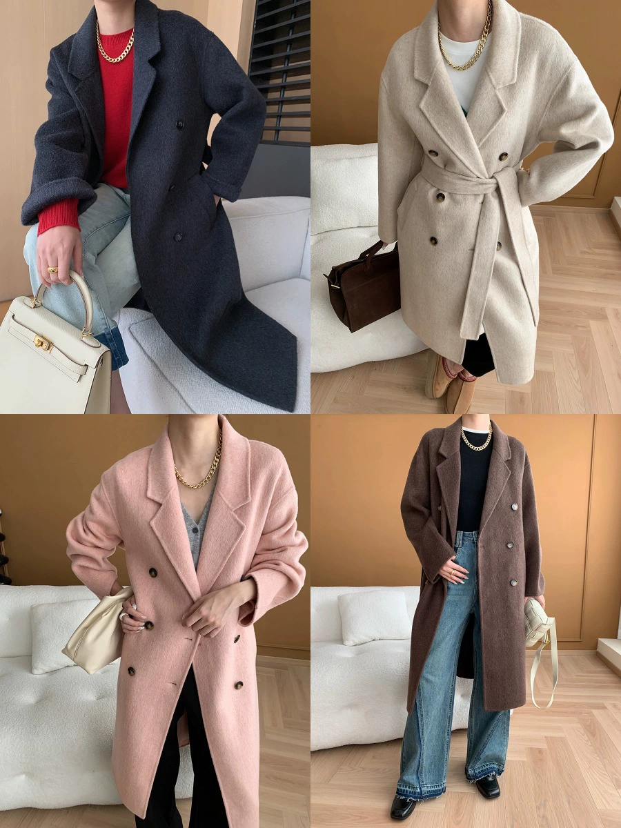 Премиальная повседневная sense Silk camel velvet wool двубортное пальто из овечьей шерсти с двусторонней шерстью SN6129