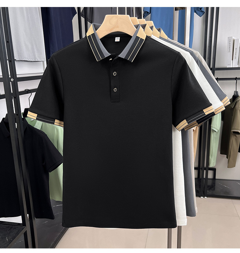 Men's Summer New Short-Sleeve Turn-Down Collar Youth Ice Silk High-End Fashionable Versatile T-Shirt_viptrois.com