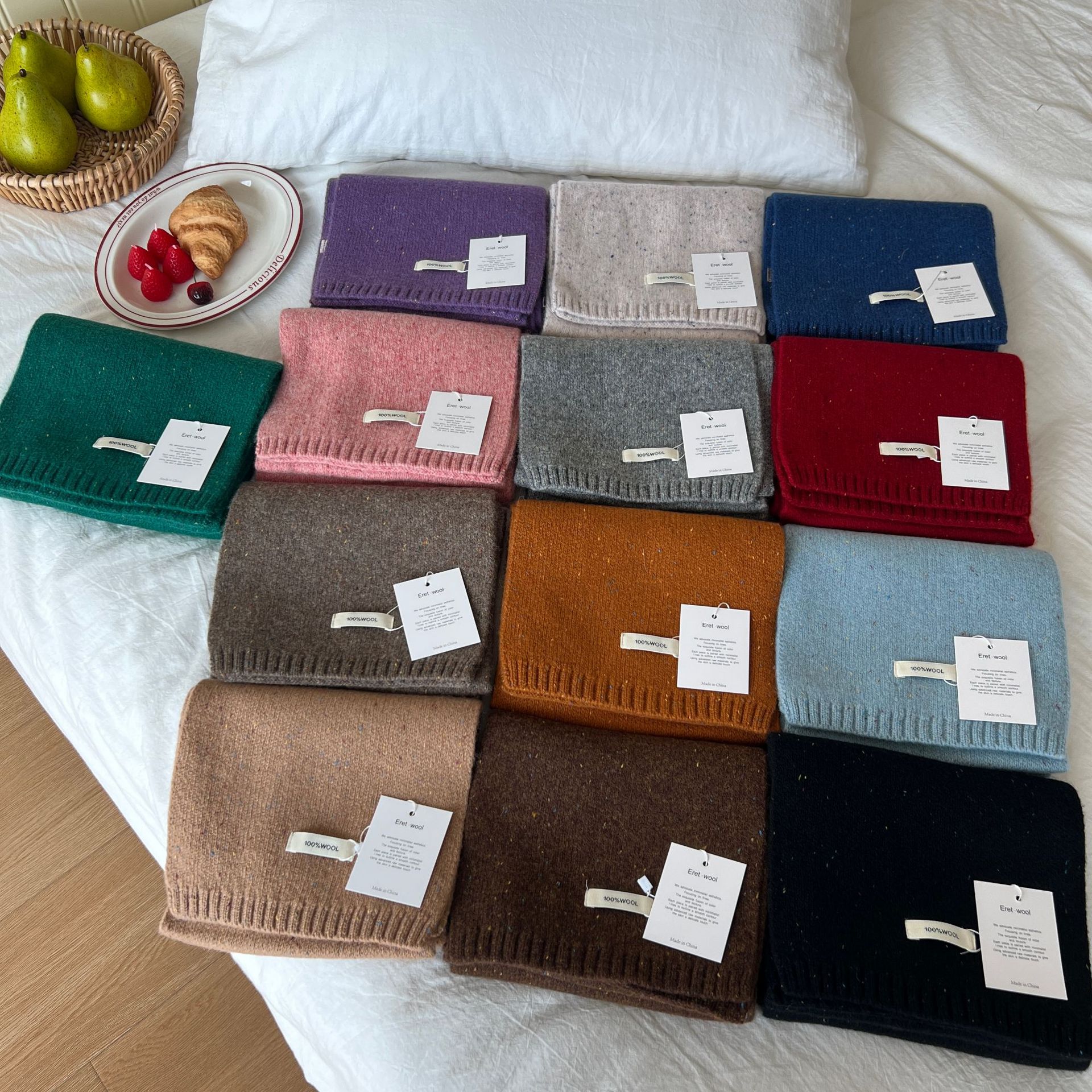 2024 Export South Korea Florine Wool wool100 Solid Color Scarf Autumn and Winter Warm Knitted All-match Scarf for Men and Women