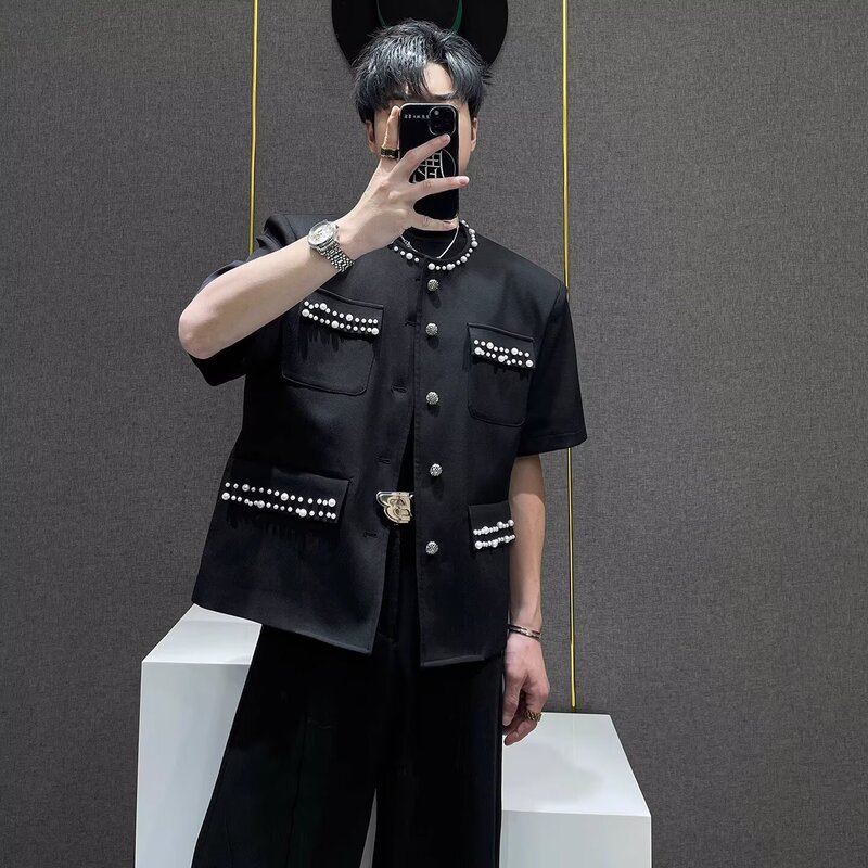 High-End Short-Sleeved Jackets for Men and Women with Beaded Fragrance 2025 Summer New Fashion Casual Versatile Niche Trendy Brand