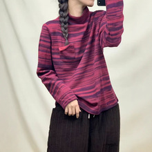 简梦米妮绒T恤 2025冬季新款 气质时尚条纹半高领打底衫女上衣潮