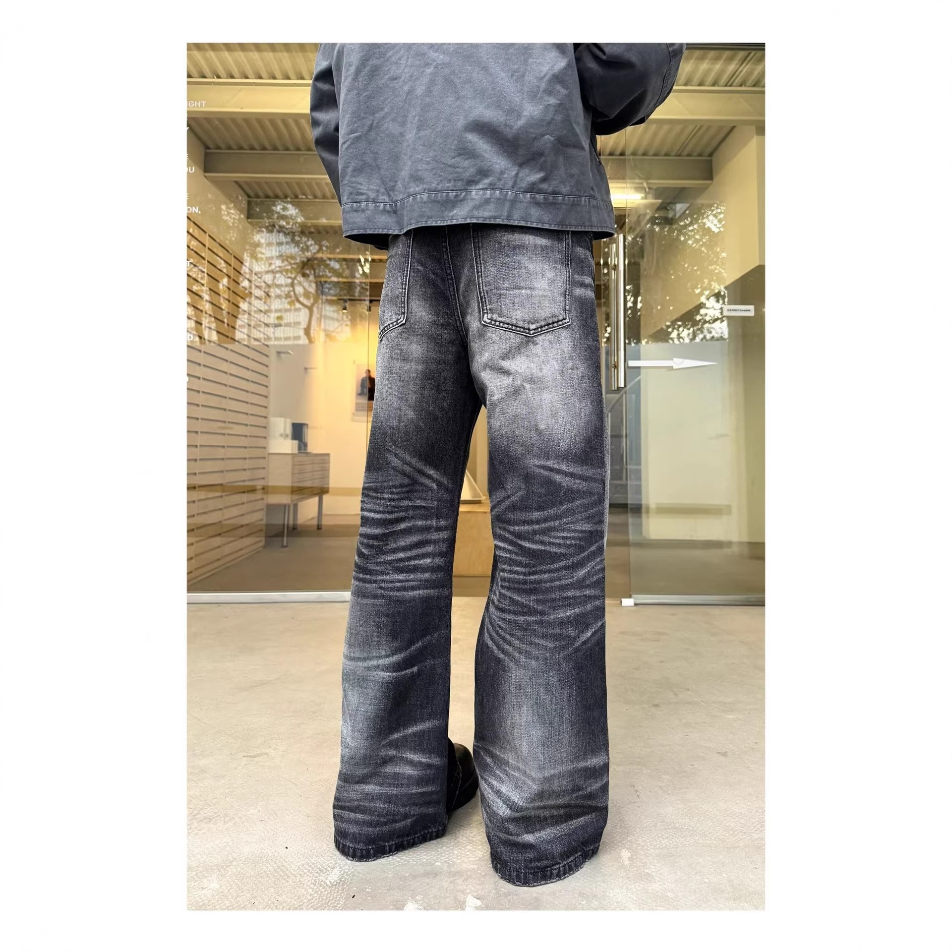 Men's Clothing Men's Style Washed Distressed Jeans Spring Autumn Trendy Retro Loose Straight Leg Wide Leg Casual Trousers_mkmklike.com