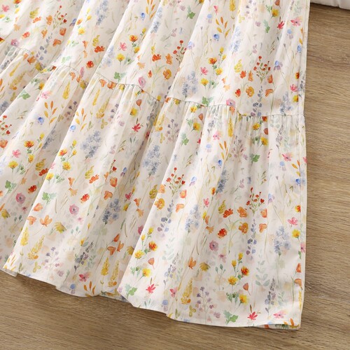 With Lining Summer Thin Floral Gown Dress for Girls 2025 High-Waist Slimming Simple Stylish Matching Splicing Long