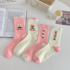 花邊襪子女春夏薄款鏤空網眼透氣中筒襪韓系少女風甜美小碎花襪子