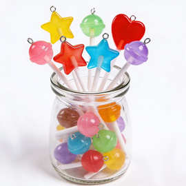 仿真闪粉棒棒糖爆款diy彩色棒树脂爱心 圆形 五角星手工挂件配件