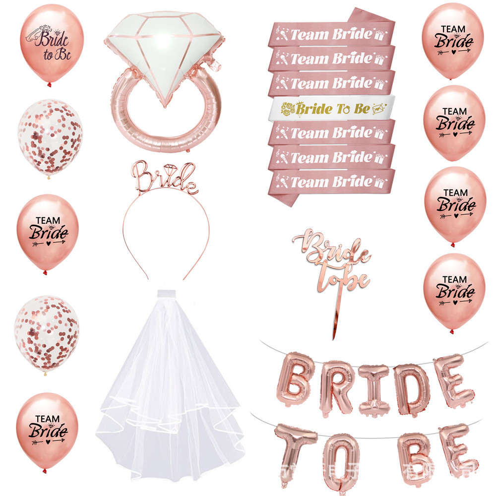 Spot set de despedida de soltero boda oro rosa novia dama de honor cinta velo corona globo set